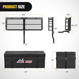 60" x 20"x 7.87" Folding Hitch Cargo Carrier Fits 2-Inch Hitch Receiver 500 Lbs Capacity Cargo Bag Cargo Net Ratchet Straps Hitch Lock Hitch Stabilizer for SUV Pickup RV Van, 2 Years Warranty