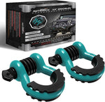 AUTMATCH D Ring Shackle 3/4" Shackles (2 Pack) 41,887Ibs Break Strength with 7/8" Screw Pin and Shackle Isolator Washers Kit for Tow Strap Winch Off Road Vehicle Recovery Teal & Black