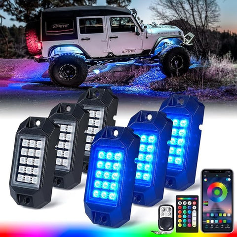 RGB LED Rock Lights with Remote Control & Bluetooth | Discovery Series (6PC)