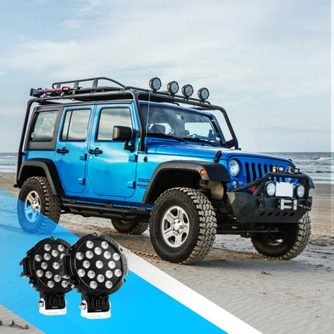 Led Light Bar 2PCS 7" 51w 5100LM Black Round Spot Light Pod Off Road Fog Driving Roof Bar Bumper for Jeep,SUV Truck, Hunters