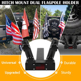 Upgraded Universal Hitch Mount Dual Flag Pole Holder for 2" Trailer Receiver, for Jeep, SUV, RV, Pickup, etc.