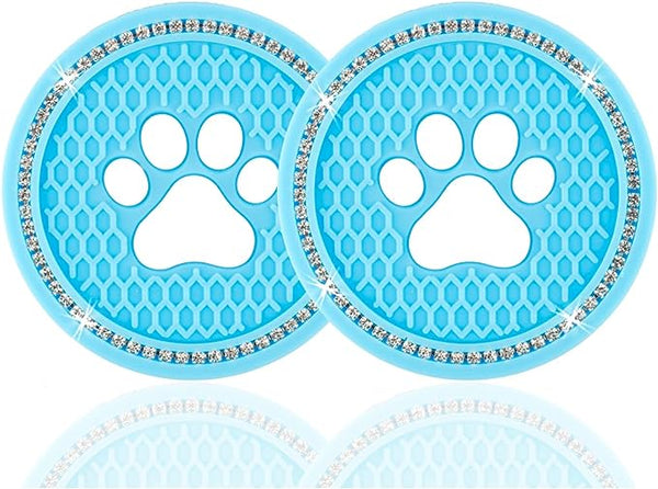 JUSTTOP 2PCS Bling Crystal Paw Car Cup Holder Coaster