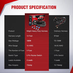 16AWG Wire Harness Kit 2 Leads W/ 12V 5Pin Rear Lights Switch | 3 Fuses | 4 Spade Connectors