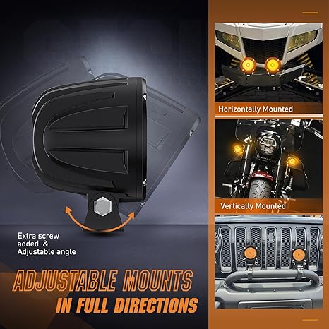 Amber Led Light Pods 2PCS 3Inch Flood Round Led Offroad Fog Light Built-in EMC Driving Lights Auxiliary Light for Motorcycle SUV ATV Truck Boat Tractor Forklift