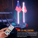 2Pcs 5FT Spiral Antenna W/ Spring Base Led Whip Light RF Remote Control | 8.6FT Wire 5Pin Switch