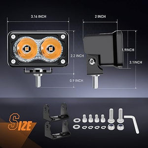 3Inch Amber LED Light Pods, 2PCS 10W Super Spot Fog Light Auxiliary Driving Lamp Built-in EMC for Motorbike SUV ATV Truck Boat Tractor Forklift