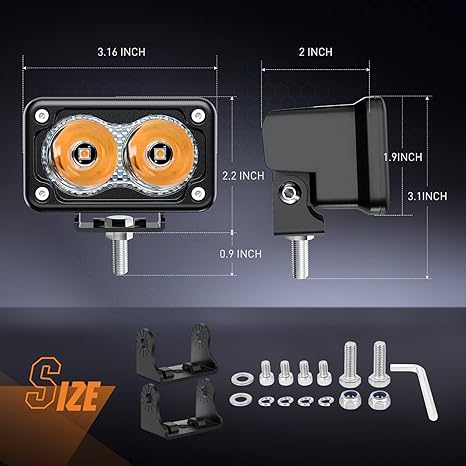 3Inch Amber LED Light Pods, 2PCS 10W Super Spot Fog Light Auxiliary Driving Lamp Built-in EMC for Motorbike SUV ATV Truck Boat Tractor Forklift