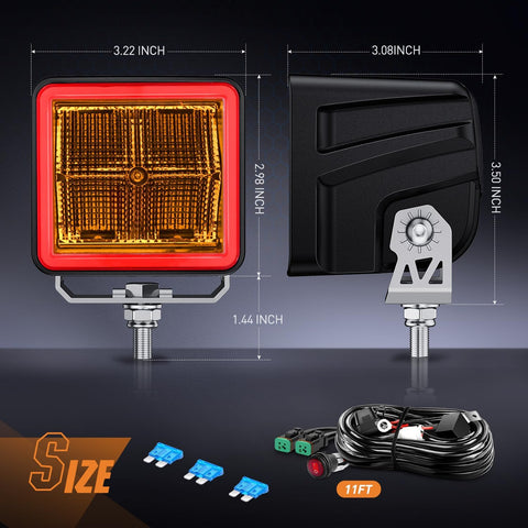 3 Inch Cube Amber LED Pod Light Bar 20W 1240LM Super Flood Light w/16AWG DT Wiring Harness Kit Screw-Less Offroad LED Driving Work Lights for Truck UTV 4x4 ATV Motorcycle