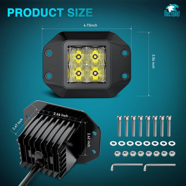 Flush Mount LED Pod Lights 2PCS 4.7 Inch 4LED Flood Beam Bumper Light LED Offroad Driving Lights Backup Reverse Light LED Work Light Grill Mount Light for Truck ATV UTV