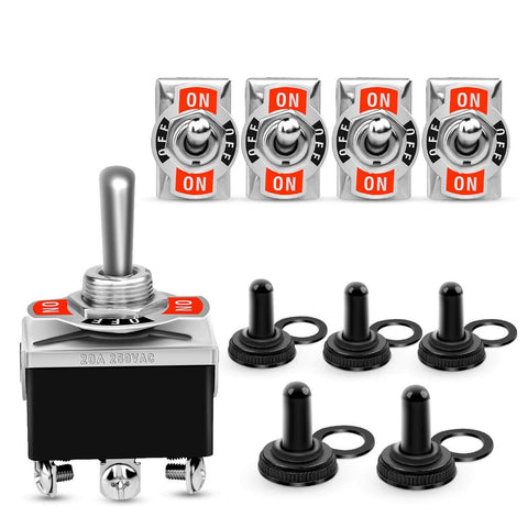 5 Pack 6Pin Heavy Duty Rocker Toggle Switch 15A 250V 20A 125V DPDT 6 Pin ON/Off/ON Switch Metal Bat Waterproof Boot Cap Cover