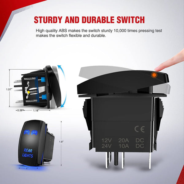 16AWG Wire Harness Kit 2 Leads W/ 12V 5Pin Rear Lights Switch | 3 Fuses | 4 Spade Connectors