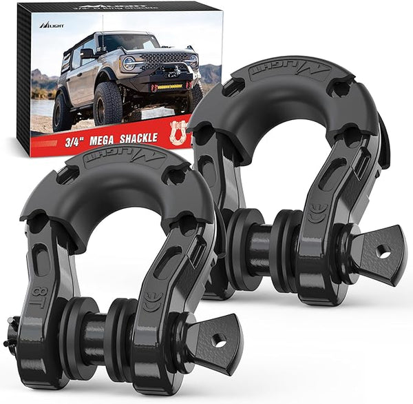 2 Pack 3/4" Mega D-Ring Shackle with 7/8" Screw Pin 68,000LBS Break Strength, Heavy Duty Off Road Recovery Shackle for Use with Tow Strap, Winch, Off-Road Jeep Truck Vehicle, 2 Years Warranty