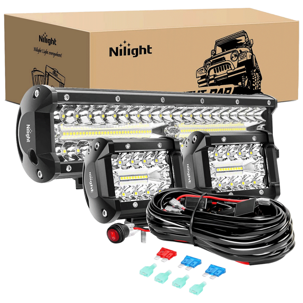 12" 300W Triple Row Spot/Flood Led Light Bar Kit | 4" 60W Led Pods (Pair)
