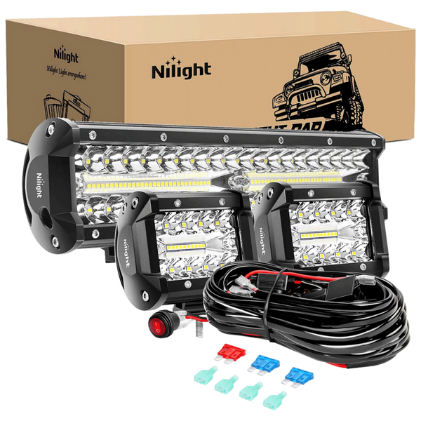 12" 300W Triple Row Spot/Flood Led Light Bar Kit | 4" 60W Led Pods (Pair)