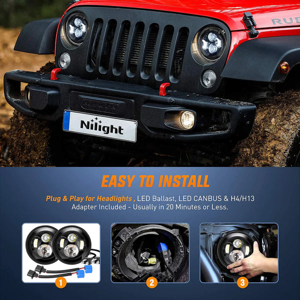 7" Round LED Headlight High Low Beam For Jeep Wrangler JK TJ JL CJ 1997-2020 Rubicon Sahara Hummber H1 H2