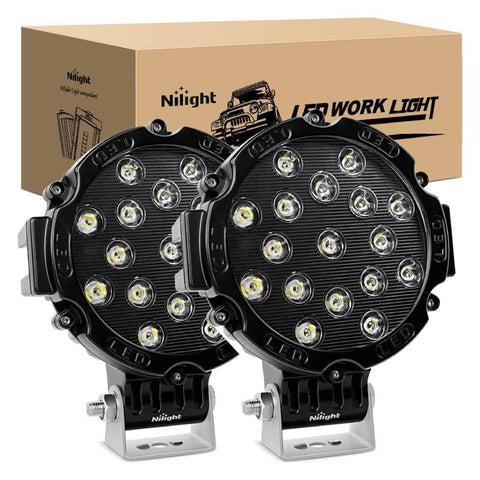 7" 51W Round Black Case Spot LED Work Light (Pair)