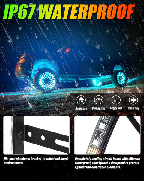 (4PCS/SET) 17" RGB LED WHEEL RING LIGHTS MAGIC DREAM COLOR NEON RIM LIGHT WITH APP & RF REMOTE CONTROL