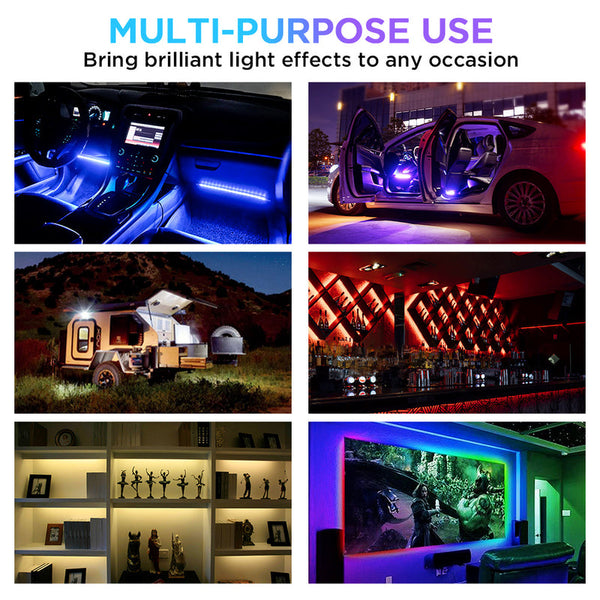 4PC Celestial Series Double Row RGB LED Interior Car Light Set - Bluetooth and Remote Control