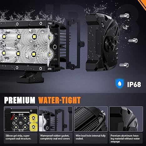 LED Light Bar 7.6 Inch 2PCS 60W Flood Spot Combo Beam 7200LM Osram P8/5W Chips Offroad Lighting IP68 LED Driving Light for Pickup Truck SUV ATV UTV Boat 4x4 Jeep