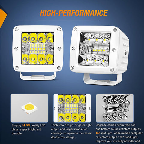 3" 42W Spot Flood Combo White Case Led Work Lights (Pair)