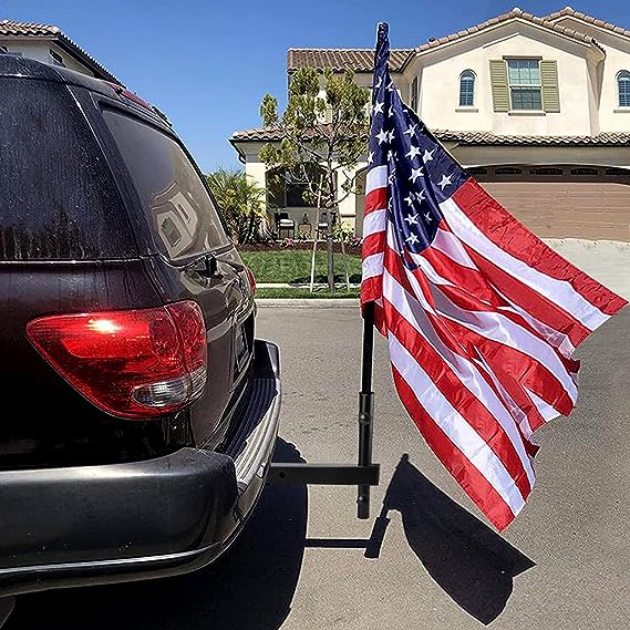 Hitch Mount Flagpole Holder, Denforste Flagpole Hitch Flag Pole with Anti-Wobble Screws, Flag Hitch Mount Universal for 2 inches Receiver, for Jeep, SUV, RV, Pickup, Truck, Camper, Trailer
