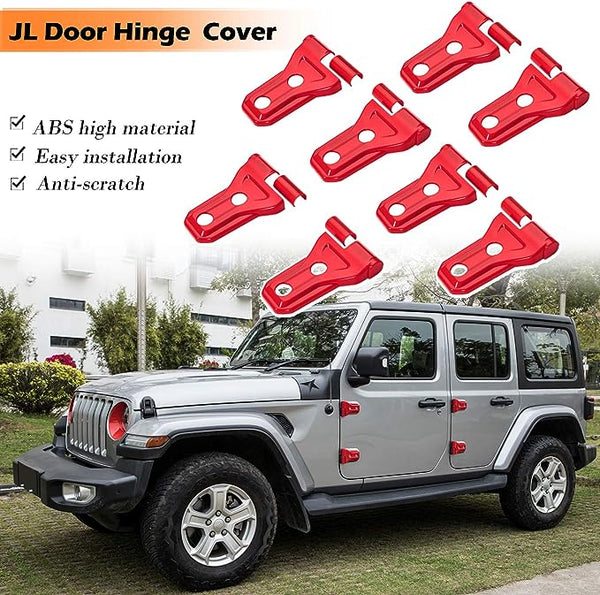 Red Door Hinge Cover Trim Exterior Accessories 8PCS for Jeep Wrangler JL JLU Sports Sahara Freedom Rubicon Unlimited Gladiator JT