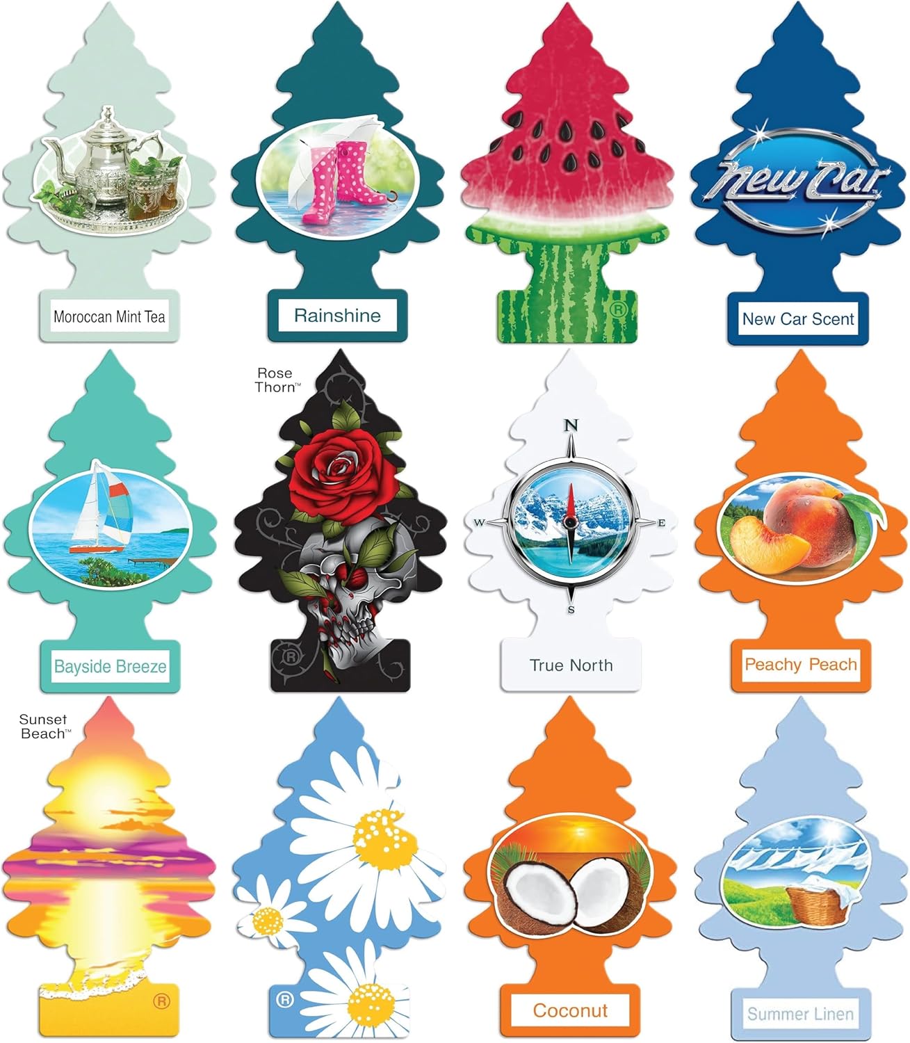Little Trees Variety Pack Car Air Freshener, New and Rare 12 Best Vacation Scents Tested and Recommended by Youtuber. Including Moroccan Mint Tea, New Car and More. Plus 1 Basicos Microfiber Cloth.