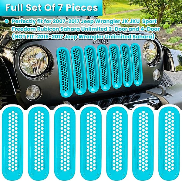 E-cowlboy 7PCS Front Grill Mesh Inserts Clip-in Grille Guard for 2007-2017 Jeep Wrangler JK JKU Sport Freedom Rubicon Sahara Unlimited