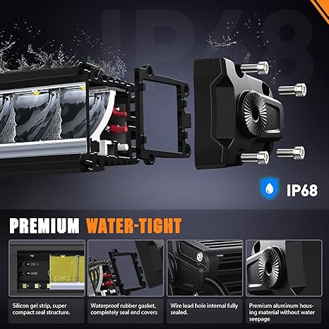 9Inch Single Row LED Light Bar 2PCS 30W 3365LM Anti-Glare Spot DRL Offroad Slim Driving Light Bar IP68 w/ 16AWG DT Wiring Kit for Pickup Truck SUV ATV UTV Boat 4x4 Jeep