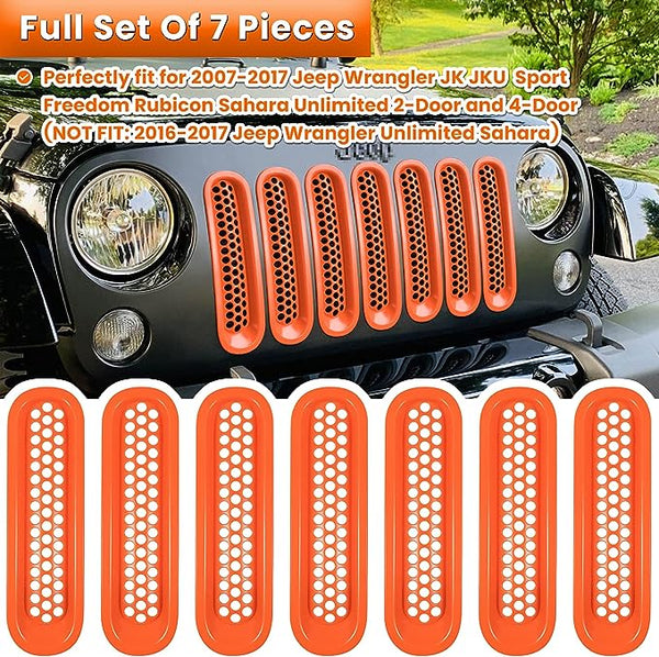 E-cowlboy 7PCS Front Grill Mesh Inserts Clip-in Grille Guard for 2007-2017 Jeep Wrangler JK JKU Sport Freedom Rubicon Sahara Unlimited
