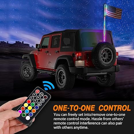 1PC 4FT Spiral RGB LED Whip Light w/RGB Chasing/Dancing Light RF Remote Control Lighted Antenna Whips for Can-am ATV UTV RZR Polaris Dune Buggy 4 Wheeler Offroad Jeep Truck