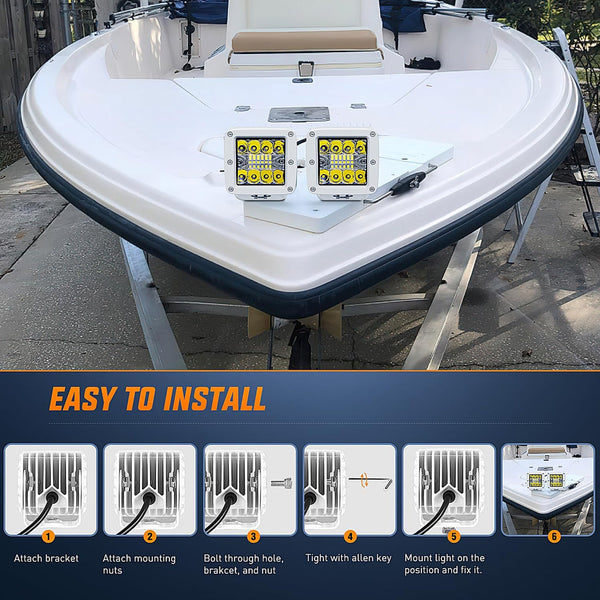 3" 42W Spot Flood Combo White Case Led Work Lights (Pair)