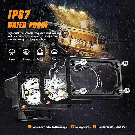 3Inch Amber LED Light Pods, 2PCS 10W Super Spot Fog Light Auxiliary Driving Lamp Built-in EMC for Motorbike SUV ATV Truck Boat Tractor Forklift