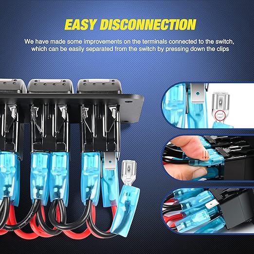 2 Gang Rocker Switch Panel Blue Backlit with PD Type C and USB Charger Voltmeter Waterproof 12V 24V DC Rocker Switch with Night Glow Stickers for Car Trucks Boats RVs