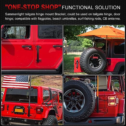 for Jeep Flag Mount- Flagpole Holder Bracket J/eep Flag Mount and Pole Tail Gate Flagpole Mount with CB Antenna Base Compatible with Jeep Wrangler JK JKU JL&Unlimited (08-22 JL)