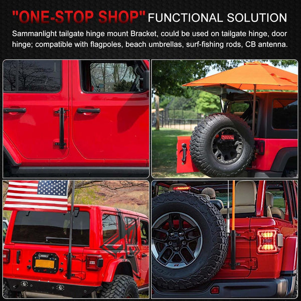 for Jeep Flag Mount, Flagpole Holder Bracket JL Flag Mount and Pole Tail Gate Flagpole Mount with CB Antenna Base Compatible with Jeep Wrangler JK JKU JL Unlimited 07-23