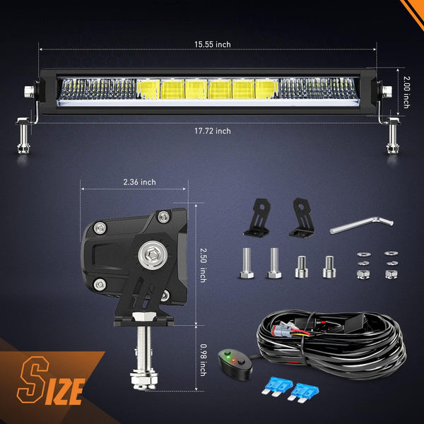 15.5 Inch Single Row LED Light Bar 60W 6650LM Anti-Glare Flood Spot Combo DRL Offroad Slim Light Bar IP68 w/ 16AWG DT Wiring Kit for Pickup Truck SUV ATV UTV Boat 4x4 Jeep