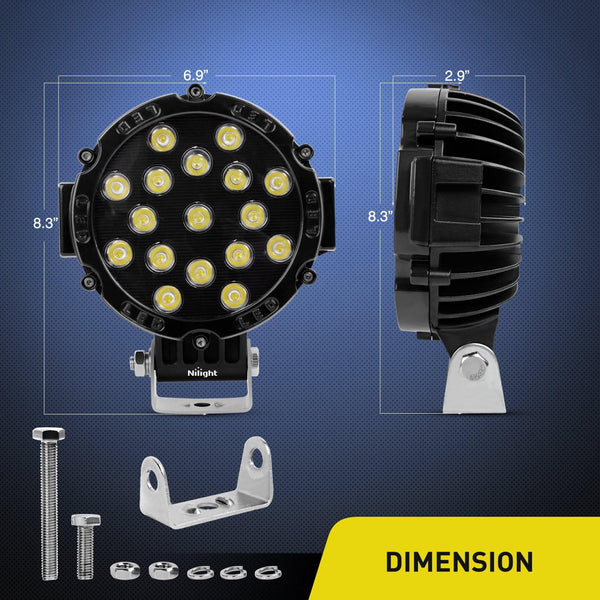 Led Light Bar 2PCS 7" 51w 5100LM Black Round Spot Light Pod Off Road Fog Driving Roof Bar Bumper for Jeep,SUV Truck, Hunters