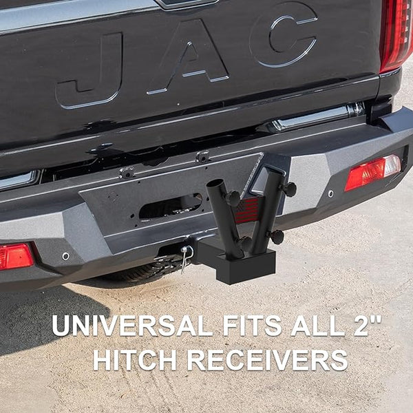Hitch Mount Dual Flag Pole Holder Universal for Standard 2 inch Hitch Receivers - Compatible with Jeep, Truck, SUV, RV, Pickup, Camper Trailer, with Anti-Wobble Screw