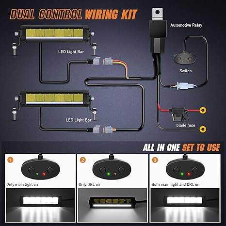 9Inch Single Row LED Light Bar 2PCS 30W 3365LM Anti-Glare Spot DRL Offroad Slim Driving Light Bar IP68 w/ 16AWG DT Wiring Kit for Pickup Truck SUV ATV UTV Boat 4x4 Jeep