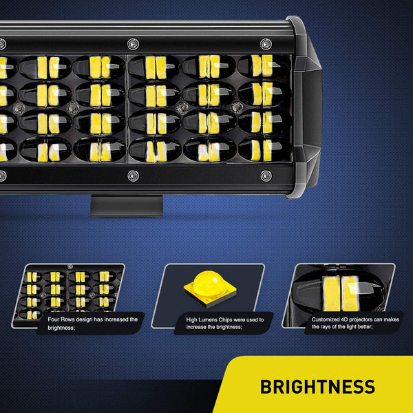 6.5" 72W 7200LM Quad Row Spot Led Light Bars (Pair)