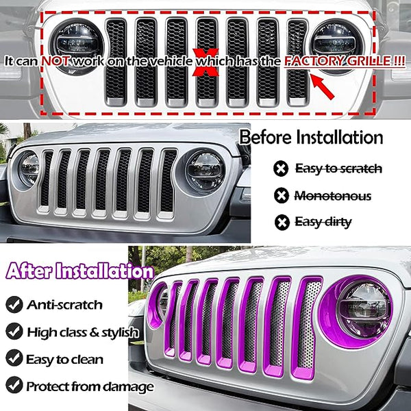 LAIKOU 9PCs Upgrade Front Grille Insert Grill Cover and Headlight Lamp Cover Trim Exterior Accessories fit for Jeep Wrangler JL JLU Sport/Sports