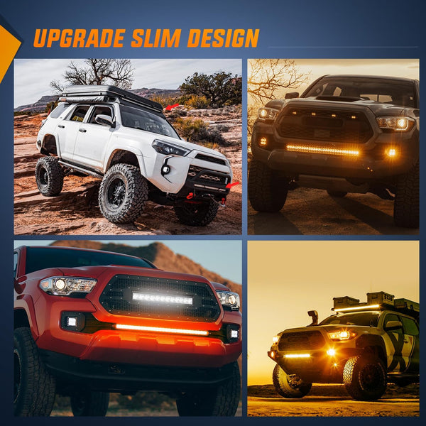 Led Light Bar Amber 31 Inch 150W Super Slim Spot Flood Combo 14500LM 3D Driving Fog Off Road Lights for Trucks Pickup SUV ATV UTV Boat 4x4 Van Camper-2 Style Mounting