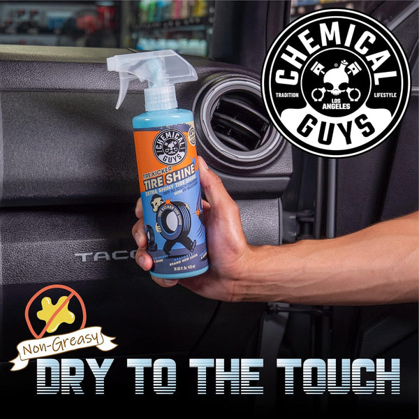 Chemical Guys Tire Kicker Sprayable Extra Glossy Tire Shine (Works on Rubber, Vinyl & Plastic), Great for Cars, Trucks, SUVs, Motorcycles, RVs & More, 16 oz