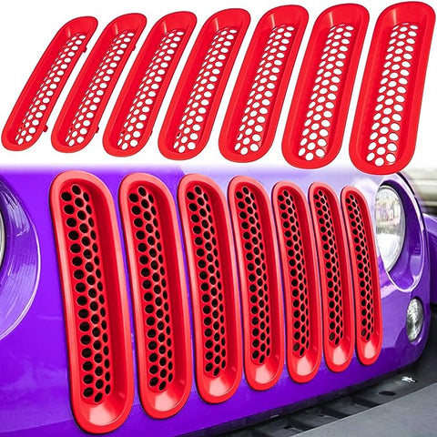 E-cowlboy 7PCS Front Grill Mesh Inserts Clip-in Grille Guard for 2007-2017 Jeep Wrangler JK JKU Sport Freedom Rubicon Sahara Unlimited