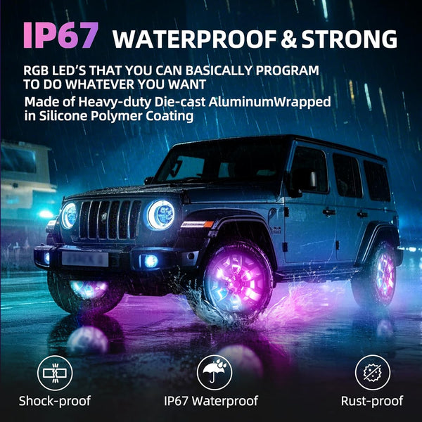4PCS 14" Double Sided RGB LED Wheel Ring Lights with APP & Remote Control, 178+DIY Dynamic Modes w/Turn Signal Braking and Reverse Function Wheel Lights for Trucks Pickups Cars Offroad
