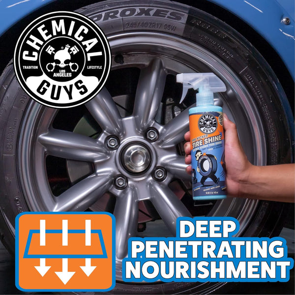 Chemical Guys Tire Kicker Sprayable Extra Glossy Tire Shine (Works on Rubber, Vinyl & Plastic), Great for Cars, Trucks, SUVs, Motorcycles, RVs & More, 16 oz