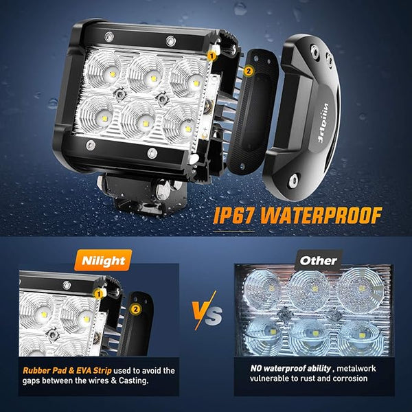 Led Pods 2Pcs 18W 1260LM Flood Led Off Road Lights Super Bright Driving Fog Boat Lights Led Work Light Bar for Trucks Pickup Golf Cart SUV ATV UTV 4x4 Van Camper,2 Years Warranty