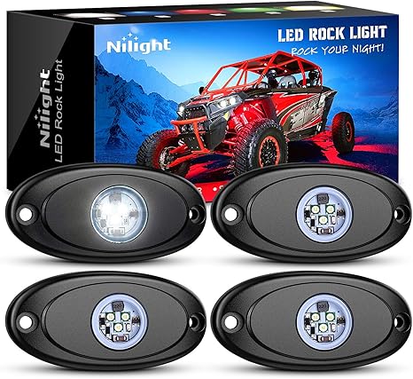 LED Rock Light 4PCS White Light Pods Waterproof Under Body Wheel Well Light Exterior Interior Lights for Car Truck Pickups ATV UTV SUV Motorcycle Boat