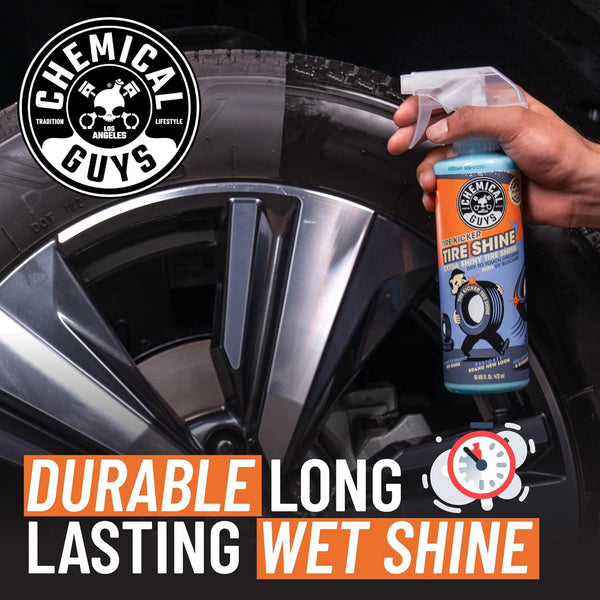 Chemical Guys Tire Kicker Sprayable Extra Glossy Tire Shine (Works on Rubber, Vinyl & Plastic), Great for Cars, Trucks, SUVs, Motorcycles, RVs & More, 16 oz